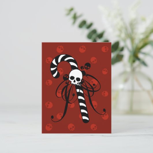 Skull Candy Cane Briefkaart (Staand voorkant)