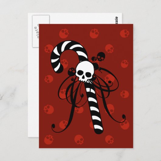 Skull Candy Cane Briefkaart (Voorkant / Achterkant)