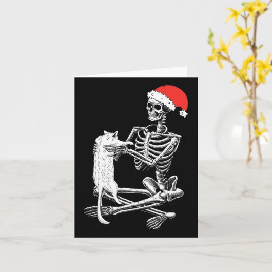 Skull Cat Christmas Kaart (Gele Bloem)
