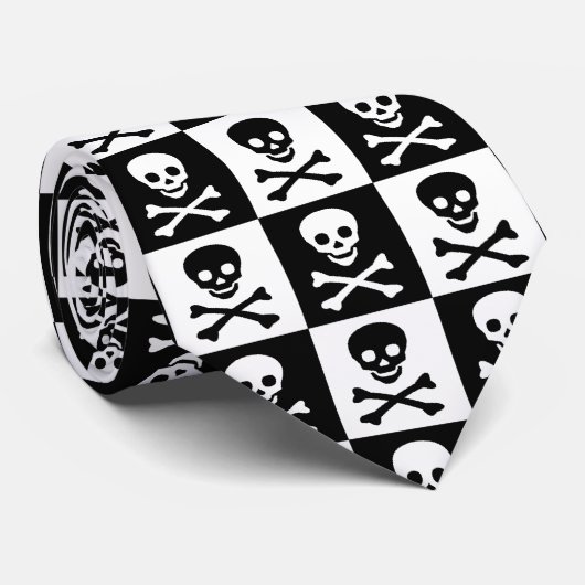 Skull Checkerboard Stropdas (Opgerold)