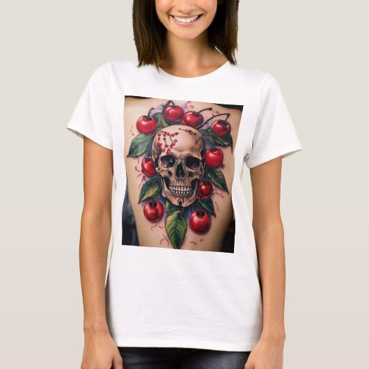 Skull Cherries Tattoo: een gedurfde mix van schoon T-shirt (Voorkant)