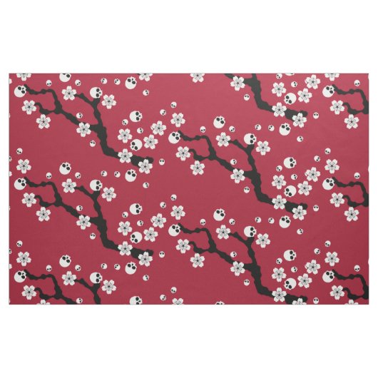 Skull Cherry Blossom Stof (Fat Quarter)