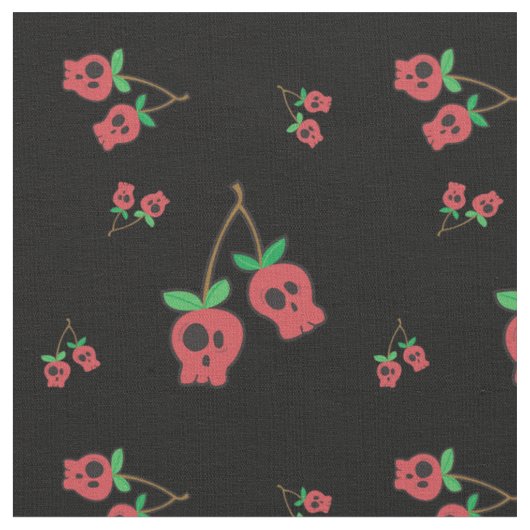 Skull Cherry Fabric Stof (Close Up)