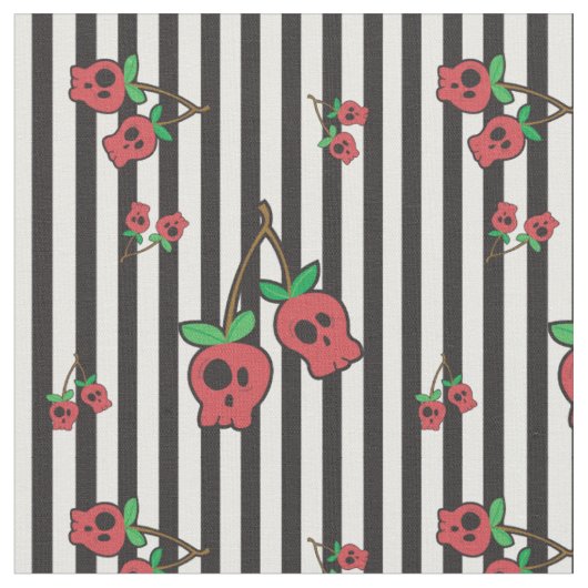 Skull Cherry Fabric - strepen Stof (Close Up)