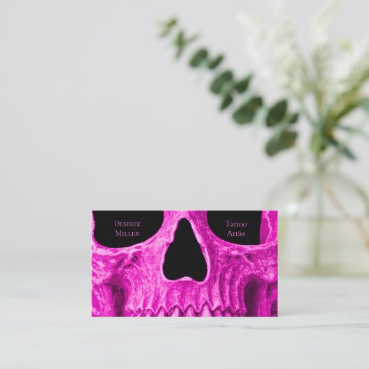 Skull Close Gothic Neon Pink Black Tattoo Shop Visitekaartje (Staand voorkant)