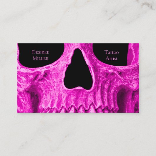 Skull Close Gothic Neon Pink Black Tattoo Shop Visitekaartje (Voorkant)