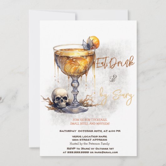 Skull Cocktail Enge Kostuums & Cocktail Halloween Kaart (Voorkant)