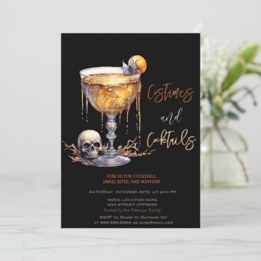 Skull Cocktail Kostuums & Cocktail Halloween Kaart (Staand voorkant)