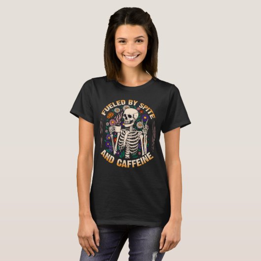 Skull Coffee Lover Halloween Gift Spooky Tshirt (Voorkant volledig)