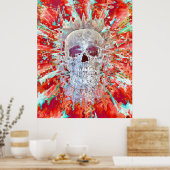 Skull Colorful Pop Art Psychedelic Surreal Artwork Poster (Keuken)