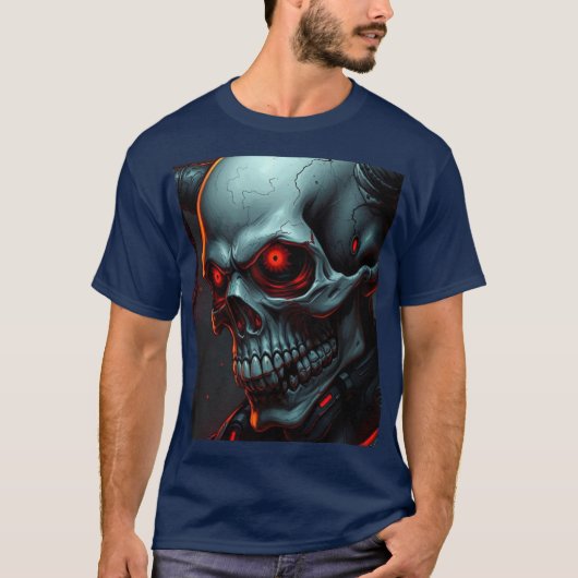 Skull Comics Stijl Illustratie Fantasy Art T-shirt (Voorkant)
