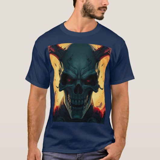Skull Comics Stijl Illustratie Fantasy Art T-shirt (Voorkant)