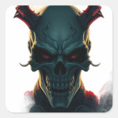 Skull Comics Stijl Illustratie Fantasy Art Vierkante Sticker (Voorkant)