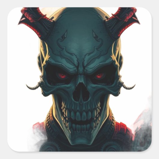 Skull Comics Stijl Illustratie Fantasy Art Vierkante Sticker (Voorkant)