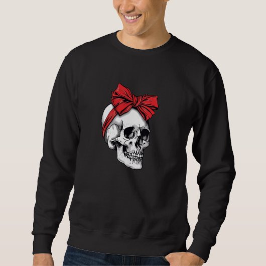 Skull Coquette Bow Halloween Schattigee Retro Bow Trui (Voorkant)
