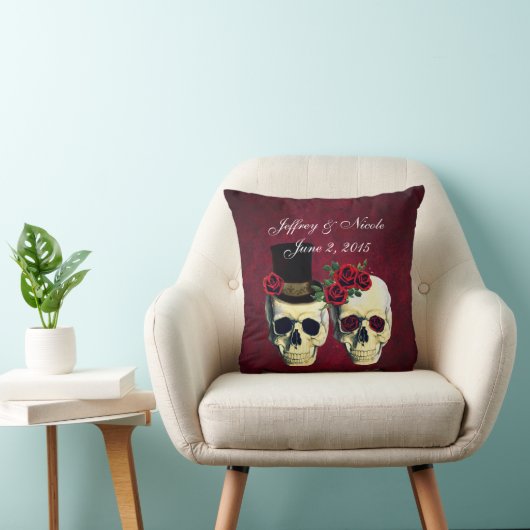 Skull Couple Bride en Groom Custom Wedding Kussen (Stoel)