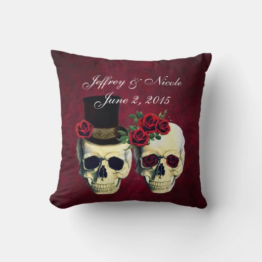 Skull Couple Bride en Groom Custom Wedding Kussen (Voorkant)