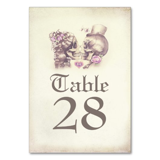 Skull Couple Day of Dead Wedding Table Numbers Kaart (Voorkant)