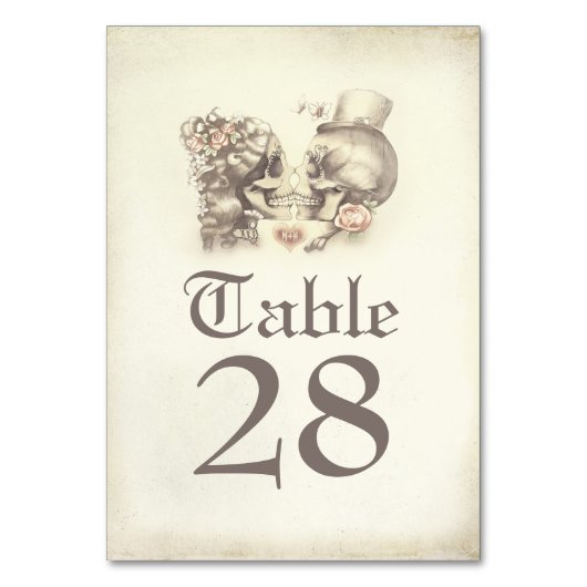 Skull Couple Day of Dead Wedding Table Numbers Kaart (Voorkant)