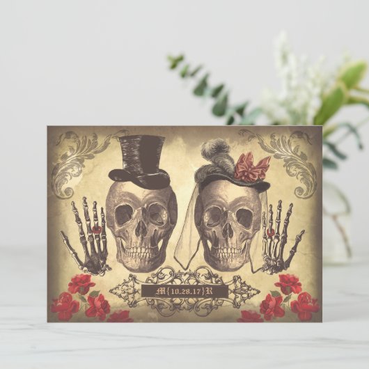 Skull Couple Day of the Dead verlovingsfeest Kaart (Staand voorkant)