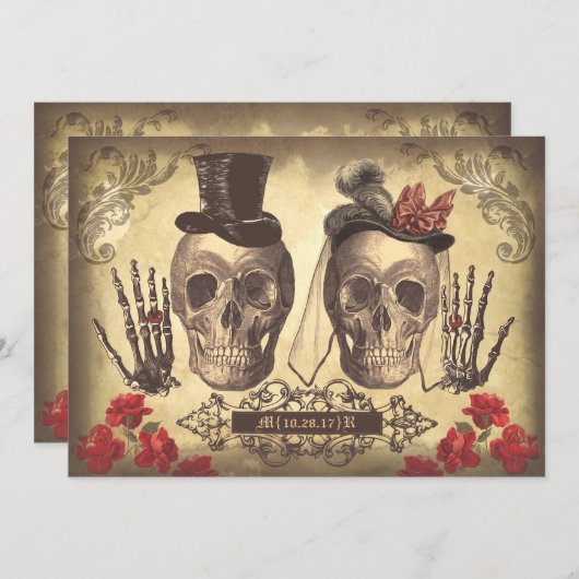 Skull Couple Day of the Dead verlovingsfeest Kaart (Voorkant / Achterkant)