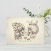 Skull Couple Day van de Dead Engagement Party Kaart (Staand voorkant)