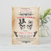 Skull Couples Shower Party Halloween Gothic Invite Kaart (Staand voorkant)