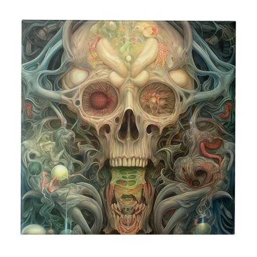 Skull Creepy Surreal Horror Art Tegeltje (Voorkant)