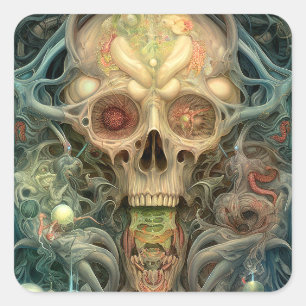 Skull Creepy Surreal Horror Art Vierkante Sticker