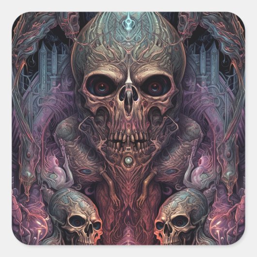 Skull Creepy Surreal Horror Art Vierkante Sticker (Voorkant)