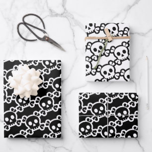 Skull Crossbones Black White Inpakpapier Vel