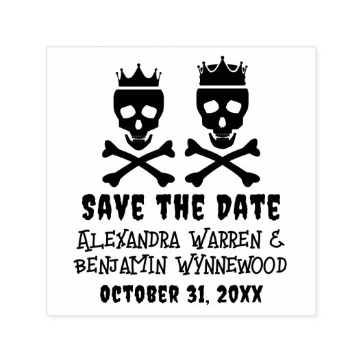 Skull & Crossbones gekroond paar Save the Date Zelfinktende Stempel (Design)
