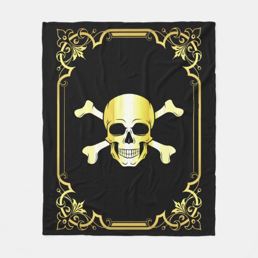 Skull Crossbones/Jolly Roger/Pirate/Gold/Black Fle Fleece Deken (Voorkant)