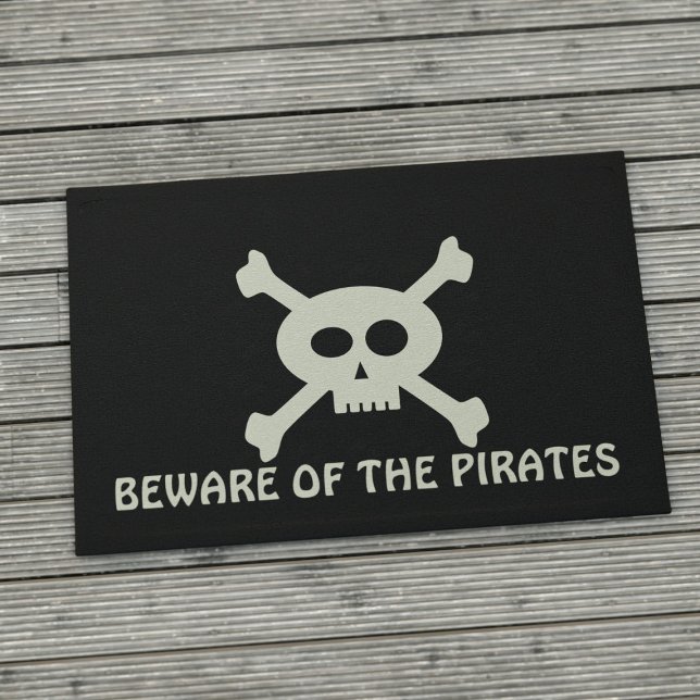 Skull Crossbones Pas op voor Pirates Custom Black Deurmat (Beware of the Pirates doormat to keep your visitors aware there may be pirates about)