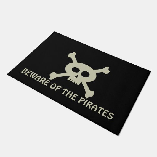 Skull Crossbones Pas op voor Pirates Custom Black Deurmat (Schuin)