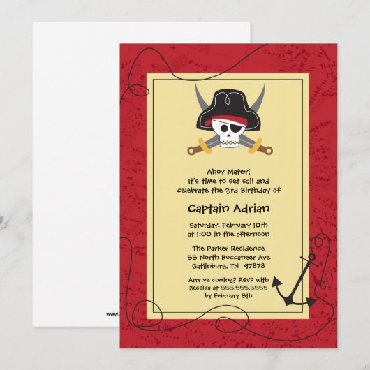 Skull crossbones pirate verjaardagsfeestuitnodigin kaart (Voorkant / Achterkant)