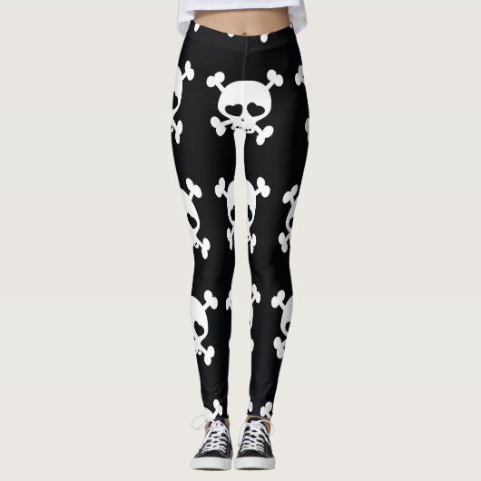 Skull Crossbones: zwart-wit patroon. Leggings (Voorkant)