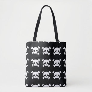 Skull Crossbones: zwart-wit patroon. Tote Bag