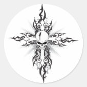 Skull Crucifix Ronde Sticker (Voorkant)