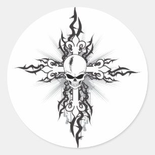 Skull Crucifix Ronde Sticker