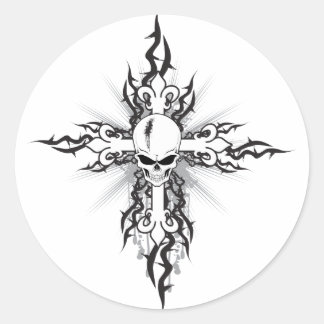 Skull Crucifix Ronde Sticker