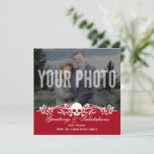 Skull Custom Photo Holiday Red Feestdagenkaart (Staand voorkant)