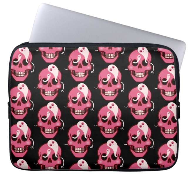Skull Cute Gothic Halloween Pattern Laptop Sleeve (Voorkant)