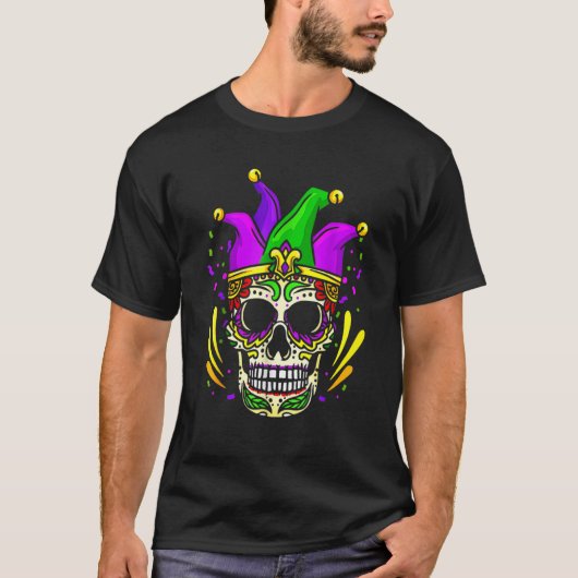 Skull Cute Mardi Gras New Orleans Carnival Festiva T-shirt (Voorkant)