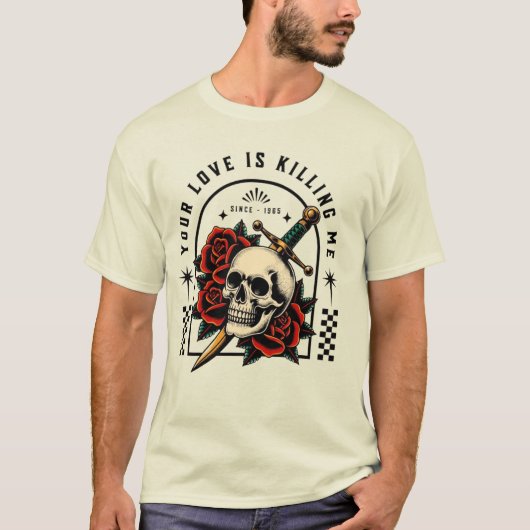 Skull Dagger Roos T-shirt - Liefde doet pijn (Voorkant)