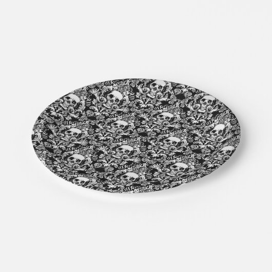 Skull Damask Dinner Plate Papieren Bordje (Gekanteld)