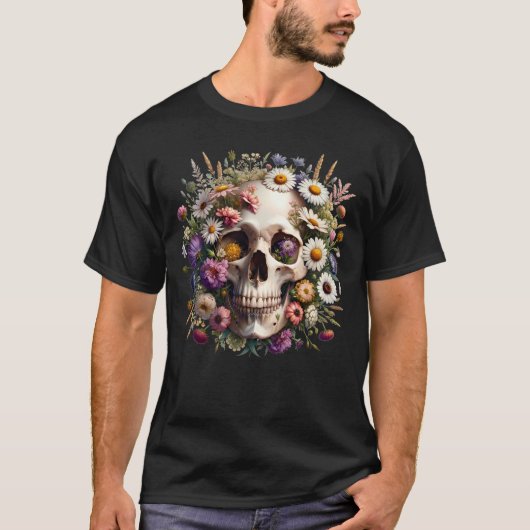 Skull Dark Goblincore Esthetische Wildflower voor T-shirt (Voorkant)