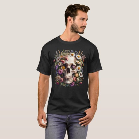 Skull Dark Goblincore Esthetische Wildflower voor T-shirt (Voorkant volledig)