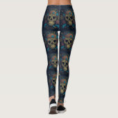 Skull Day of the Dead Navy Blue Schattigee vrouwen Leggings (Achterkant)