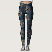 Skull Day of the Dead Navy Blue Schattigee vrouwen Leggings (Voorkant)